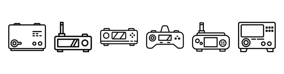 Fototapeta premium gaming console icon set outline style. Business line art icon collection.