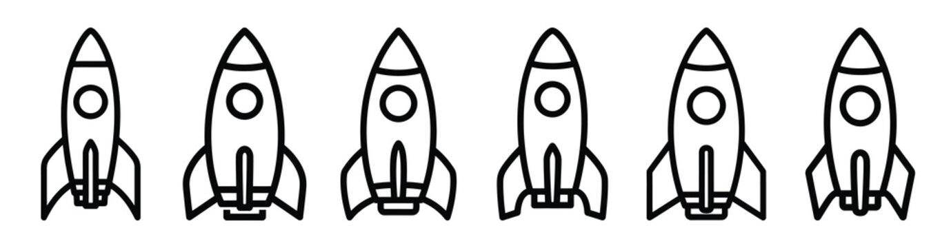 rocket booster icon set outline style. Business line art icon collection.