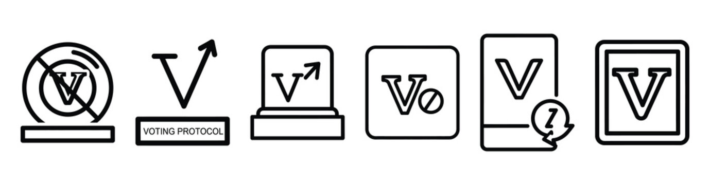 voting protocol icon set outline style. Business line art icon collection.