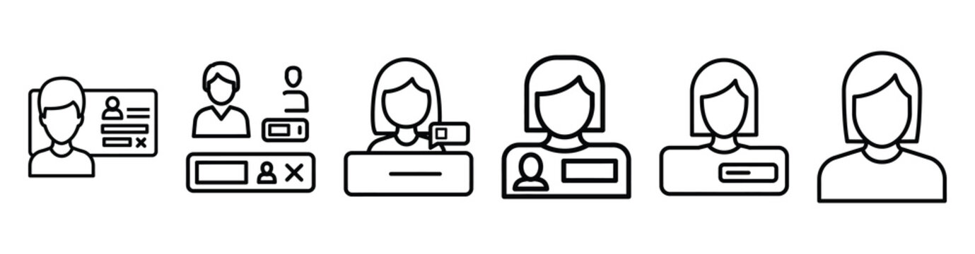 character customization icon set outline style. Business line art icon collection.