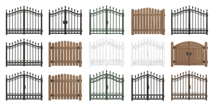 Diverse collection of decorative gates for home and garden architectural design