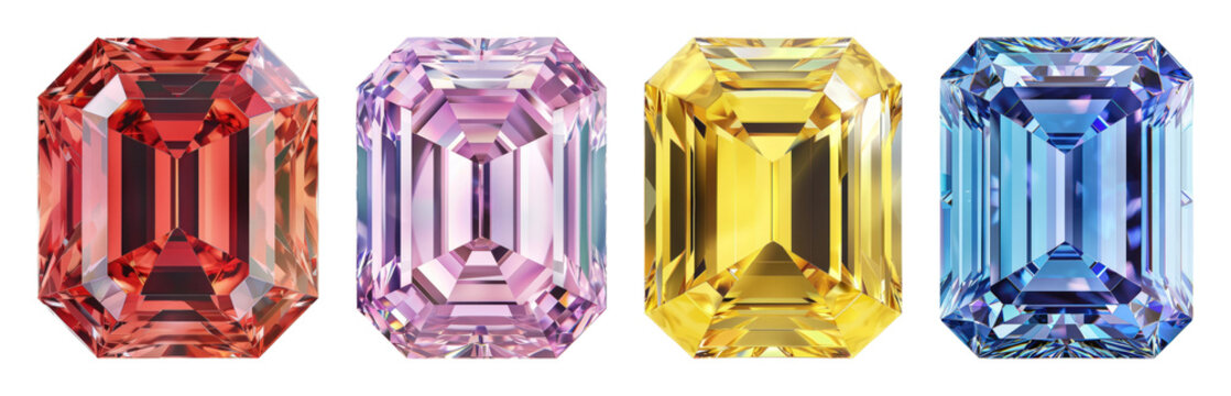 PNG Colorful gemstones with emerald cuts on transparent background