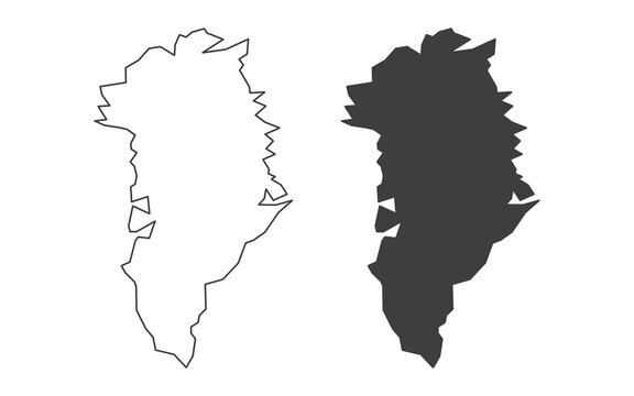 Greenland map icon set. Greenland map grey line and silhouette icon with simple and modern design for graphic element