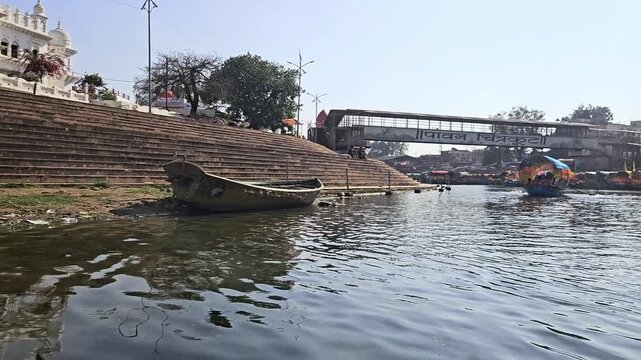Ram Ghat Chitrakoot View from Boat on Mandakini River India | Spiritual Riverside Scene Madhya Pradesh Travel