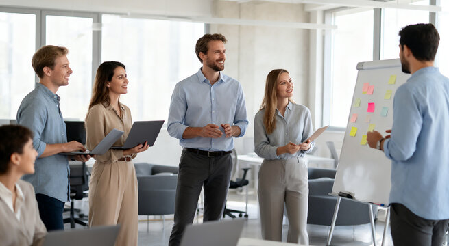Young business people communicating effectively during an internal workshop session.