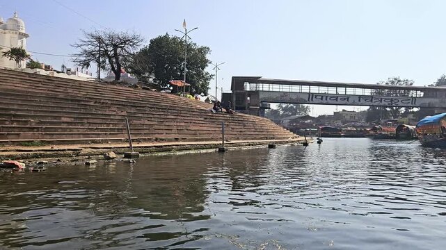 Ram Ghat Chitrakoot View from Boat on Mandakini River India | Spiritual Riverside Scene Madhya Pradesh Travel