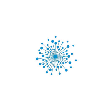 Blue graphic design element with radial lines.