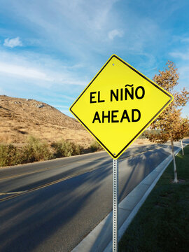 El Nino ahead warning sign on rural road