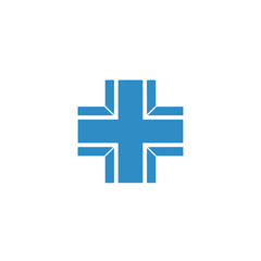 Fototapeta premium Blue cross symbol on white background.