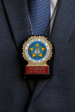 Police Station, identification badge for a Civil Police delegate. Rio de Janeiro police chief officer symbol - Rio de Janeiro, Brazil 04 March 2026
