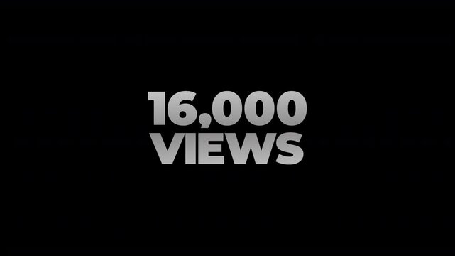 16k views counting number social media on transparent background. counter number views social media increasing to 16 thousands. motion text 4k video with alpha channel