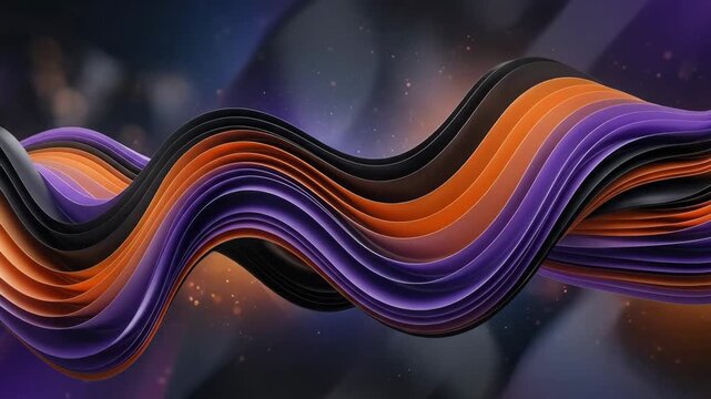 Colorful curves in purple, orange, and black flow across a modern abstract background, smooth gradient transitions and layered shapes creating depth and visual balance, cinematic digital lighting,