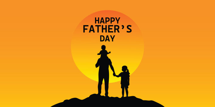 Happy father's day silhouette a father and child watching the sunset