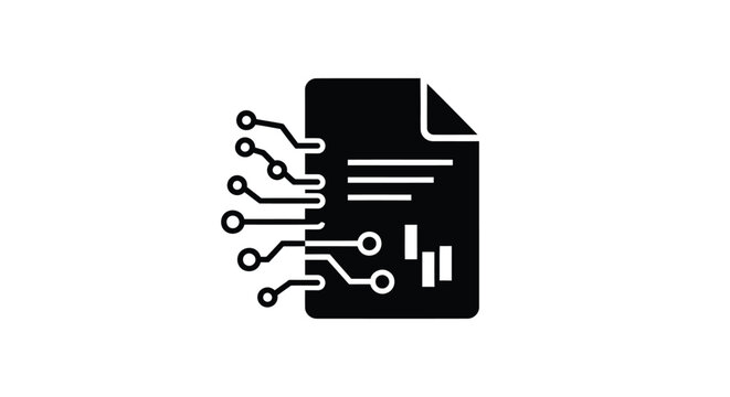 Digital document icon with circuit board lines, smart contract electronic file vector, automated data processing and artificial intelligence symbol