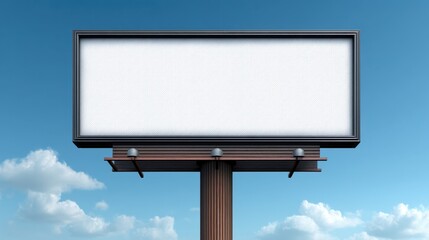 Fototapeta premium Empty billboard against a clear blue sky with soft clouds, perfect for advertising concepts and creative marketing campaigns in urban environments
