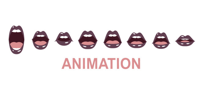 A sequence of animated lips demonstrating different mouth shapes and expressions.