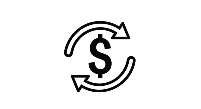 Currency exchange icon tax day  with dollar sign and circular arrows, money transfer vector symbol, financial transaction and refund sign