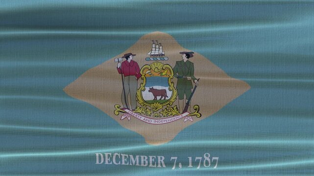 Delaware flag waving in the wind with high quality fabric texture