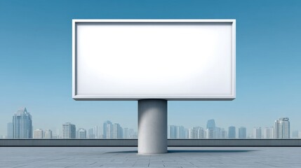 Fototapeta premium Empty Outdoor Billboard against a Clear Sky with City Skyline in the Background, Ideal for Advertisements and Marketing Campaigns