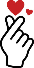 Obraz premium A simple and cute illustration of a hand making a heart gesture with two hearts floating above it, symbolizing love, care, and affection. 