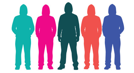 A row of five anonymous figures each filled with a different vibrant solid color stands side by side © grvect02