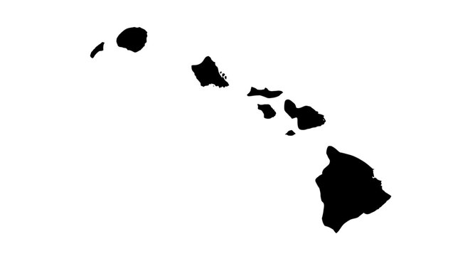 Hawaii State Silhouette Map Outline Black Isolated White Background
