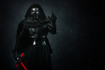Naklejka premium Kylo Ren action figure character from the Star Wars movie saga and space for text. Illustrative editorial