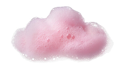 Fototapeta premium Isolated pink soap foam with delicate bubbles, fluffy cleansing lather for beauty and hygiene.