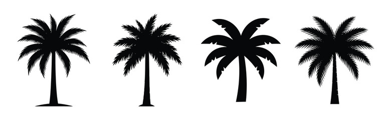 palm tree silhouette icon set, black color and white background © SreeBinodiny