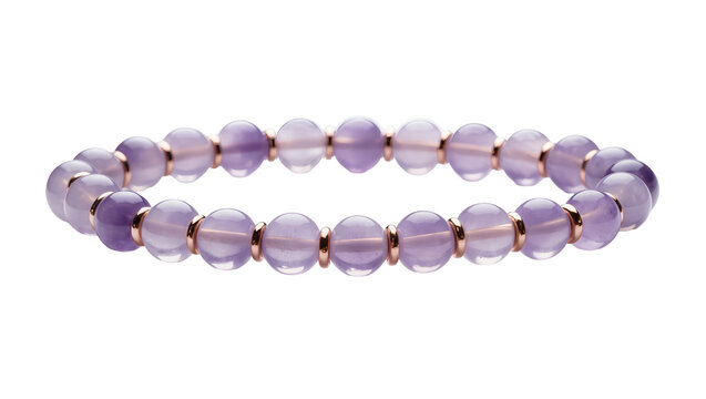Isolated purple amethyst beaded bracelet with rose gold spacers, elegant spiritual accessory
