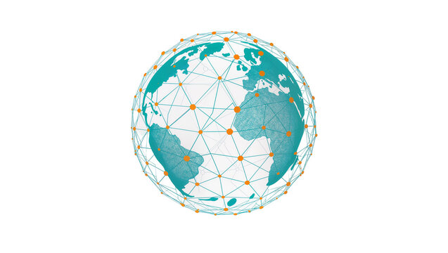 Isolated global network showing interconnected dots and digital communication worldwide