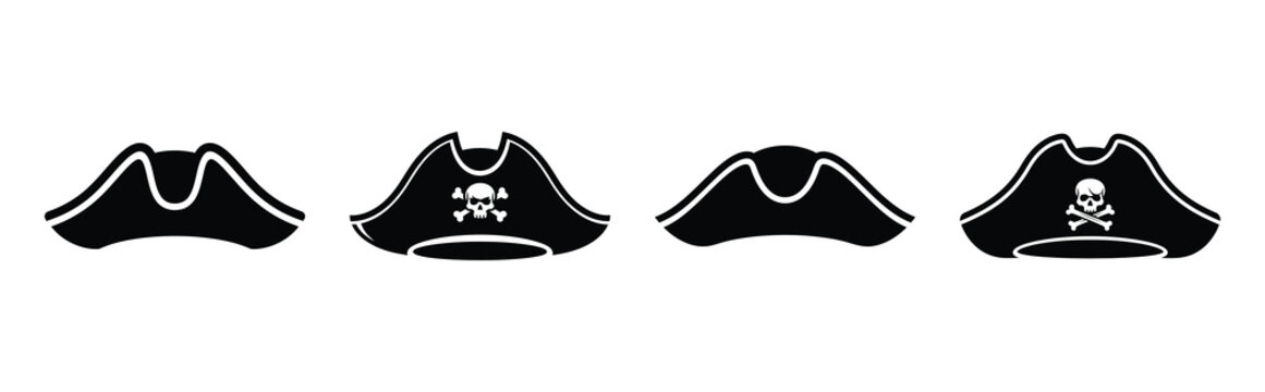 pirate hat silhouette icon set, black color and white background