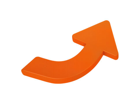 Isolated three-dimensional orange arrow graphic showing upward direction and forward movement
