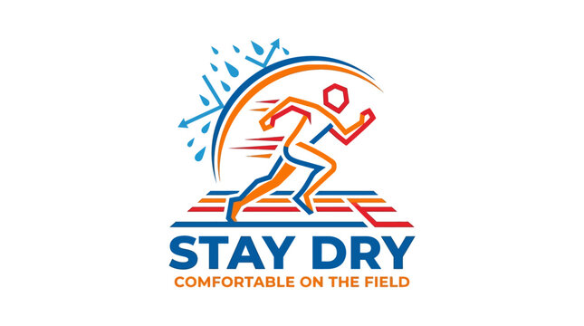 Stay Dry Running Athlete Logo with Weather Elements
