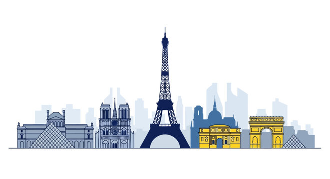 Paris France City Skyline with Famous Architectural Landmarks