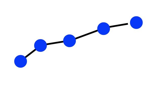 Blue circular nodes connecting with black lines in a sequential path. Concept of neural network and data.