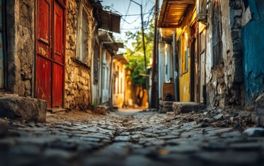 Fototapeta premium Peaceful Alleyway with Textured Walls Bathed in Soft Natural Light