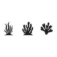 Fototapeta premium Seaweed Silhouettes and Coral Black Icons: Abstract Ocean Art Collection