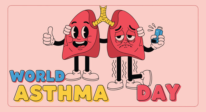 World asthma day illustration personified lungs promoting respiratory health
