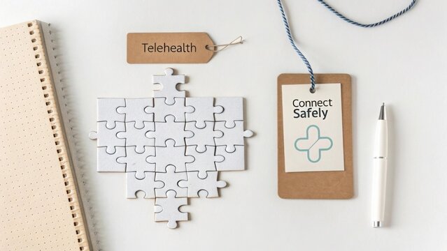 Cross symbol formed with puzzle pieces representing telehealth and health