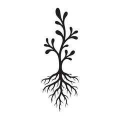 Obraz premium Black and white plant with roots vector illustration for growth and nature concepts design element