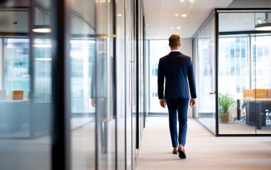 Fototapeta premium Professional Consultant Walking Through a Modern Office Corridor