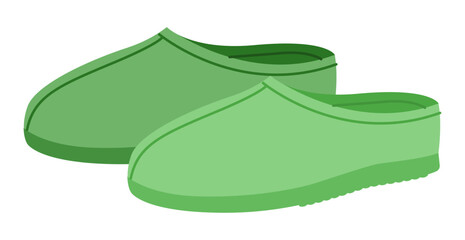 Green house clog sandal shoe women flat pair. Closed toe rubber slipper for garden walk hotel spa. Technical fashion illustration CAD mockup soft vector man unisex isolated contemporary style. © Vectoressa