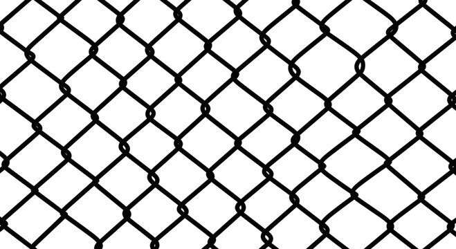Close-up of black chain link fence pattern on white background