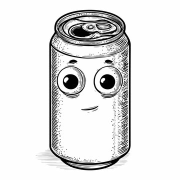 A cartoon illustration of a smiling can-of-beer character with funny eyes and a face