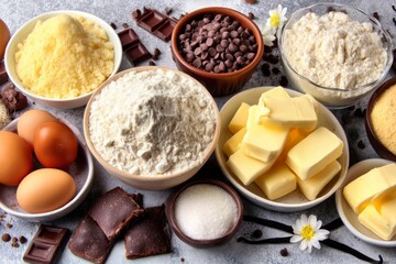 Fototapeta premium Essential Baking Ingredients for Delicious Homemade Desserts and Treats