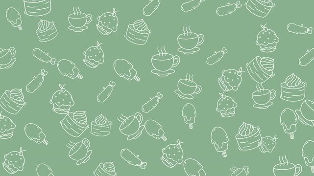 Displays a cute pattern of cupcake, ice cream, and coffee. Great for bakery websites, invitations, and foodrelated marketing materials.