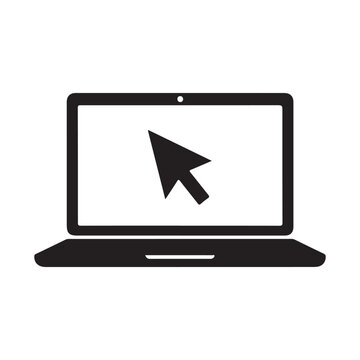 Laptop with pointer or cursor icon set. Notebook vector icon. Display with clicking mouse on white background.