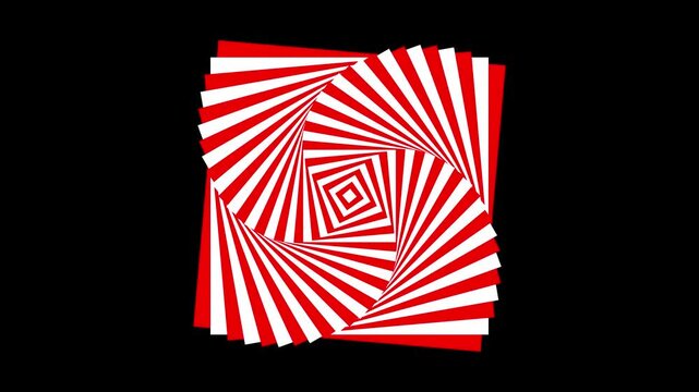 Hypnotic red and white square spiral tunnel animation. Abstract geometric optical illusion background.