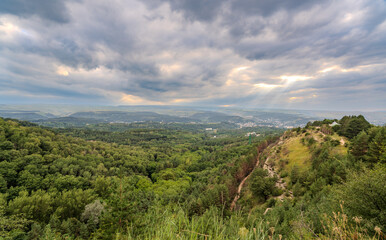 Fototapeta premium View of the mountains and Kislovodsk from the observation decks of the Kislovodsk Park